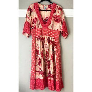 Anthropologie Red Patterned Silk Dress - size 12